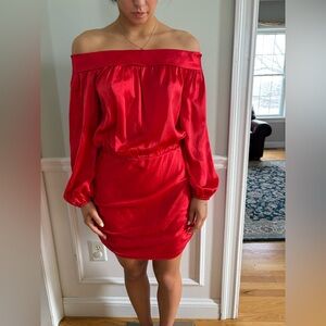 Amanda Uprichard One-Shoulder Red Satin Mini Dress